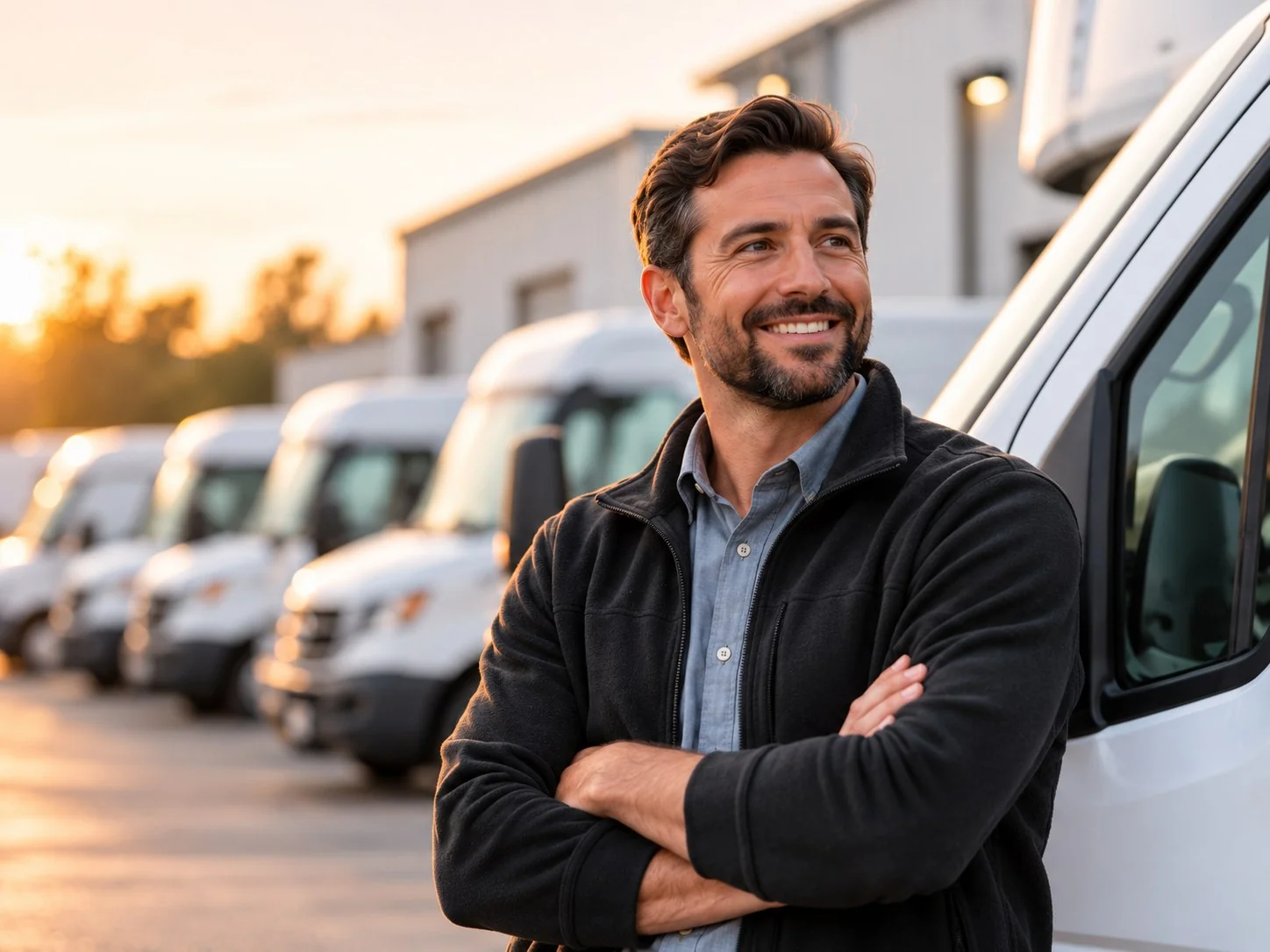 Link-X customer standing in front of his fleet vans